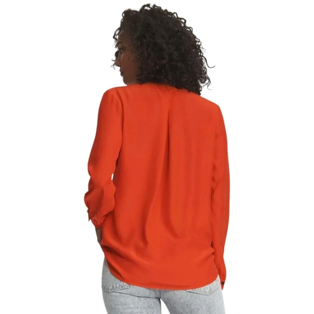 Rag & Bone Lora 100% Silk Surplice Wrap Blouse Battle Red Sz XS